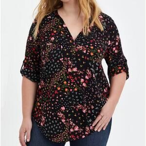 Torrid Womens 0X Top Plus Size Harper Floral Rayon Challis Blouse 3/4 Sleeve
